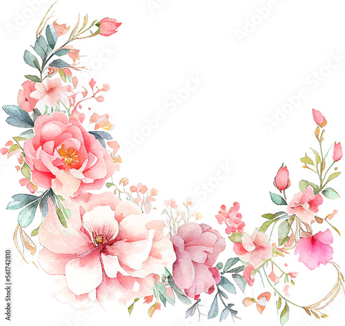 Fototapeta Naklejka Na Ścianę i Meble -  Cute watercolor frame with spring flowers