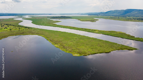 Cuadro en lienzo Aerial view of River Nile leaving Uganda and entering in South Sudan, Africa