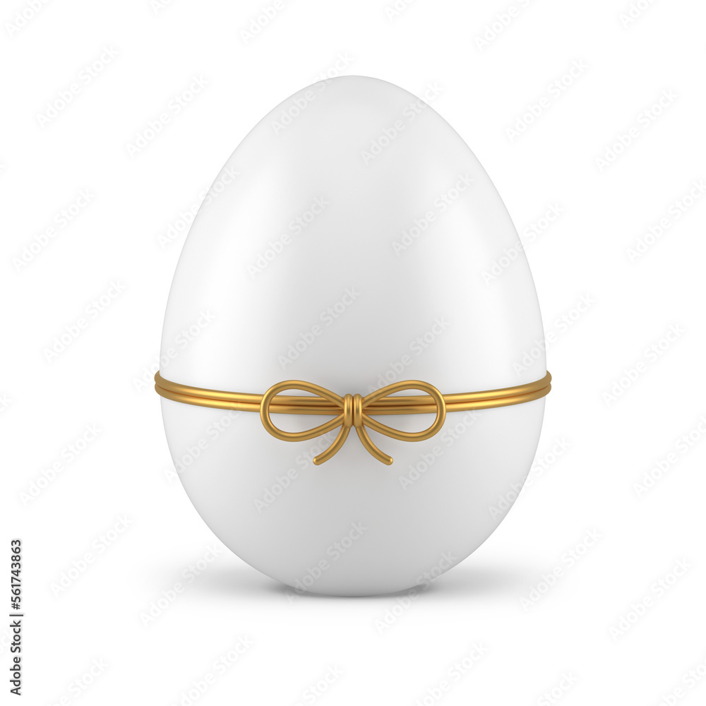 Fototapeta premium White Easter egg tied by golden bow ribbon religious holiday premium present 3d icon