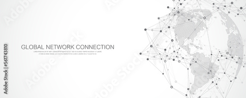 Global network connection. Social network communication in the global business concept. Big data visualization. Internet technology. Vector illustration.
