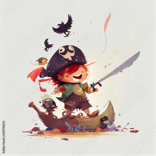 Cartoon. Cute pirate. generative ai photo