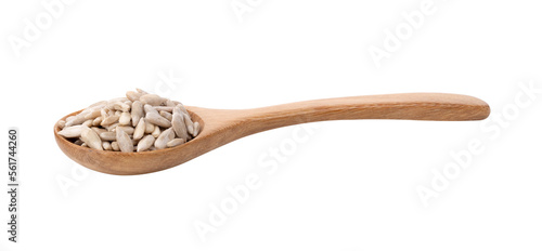 Shelled Sunflower Seeds in wood spoon on transparent png