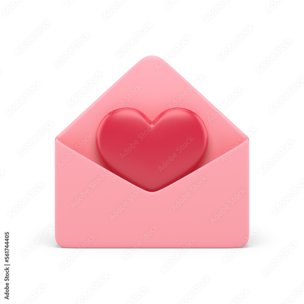 Open pink envelope with red heart romantic message dating application notification 3d icon Open pink envelope with red heart romantic message dating application notification 3d icon