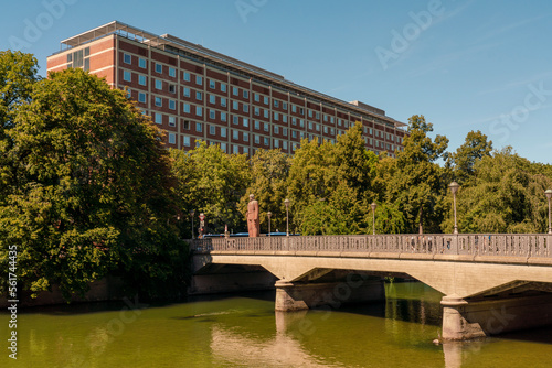 Germany, Munich, Boschbrucke stretching over Isar river in summer photo