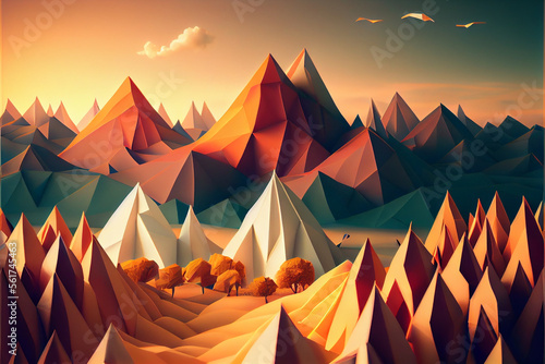 Abstract origami landscape wallpaper. generative ai