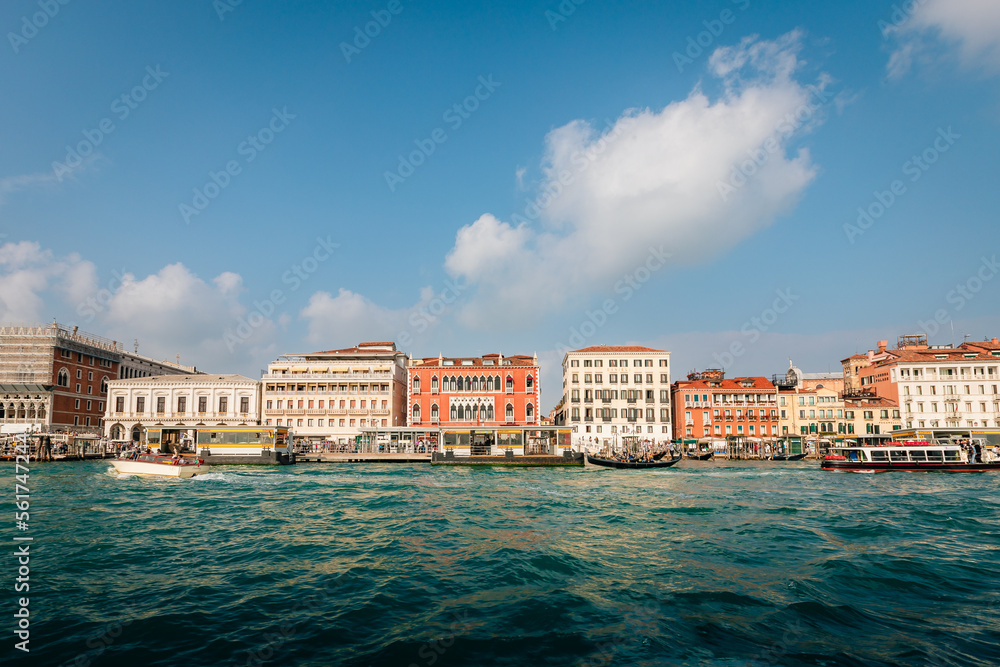 City of Venice view from sea with tourist boats
