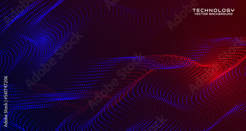 Blue techno abstract background on dark space with waving particles style effect. Graphic design element with 3d moving dots flow concept for banner  flyer  card  brochure cover  or landing page