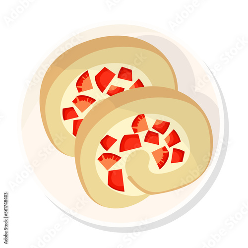 pieces of strawberry roll cake on plate