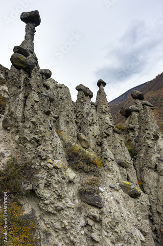 Stone mushrooms in the valley of the Chulyshman river in Altai photo