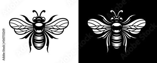 Black and white vector illustration of a bee, this design can be used as a logo or for a honey label