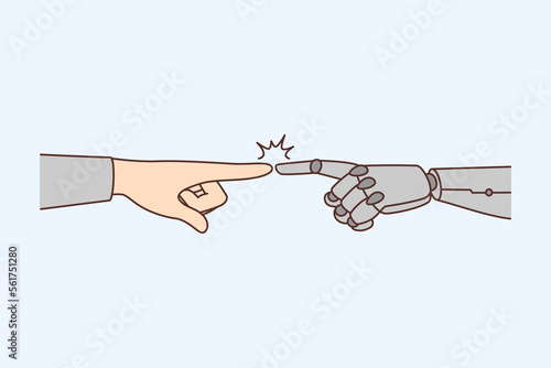 Human and robot touch hands 
