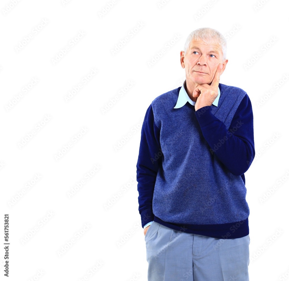 Portrait of an old business executive lost in deep thought against white background Portrait of an old business executive lost in deep thought against white background
