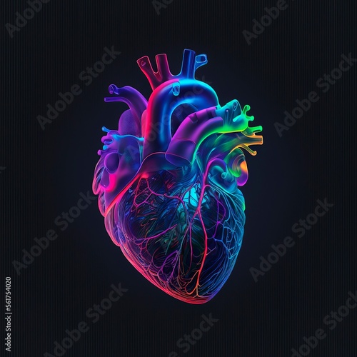 Human health medical. Outline vector illustration of body part organ anatomy in 3d line art style on neon abstract background. generative ai
