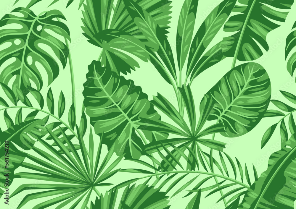 Seamless pattern with stylized palm leaves. Image of tropical foliage and plants. Seamless pattern with stylized palm leaves. Image of tropical foliage and plants.