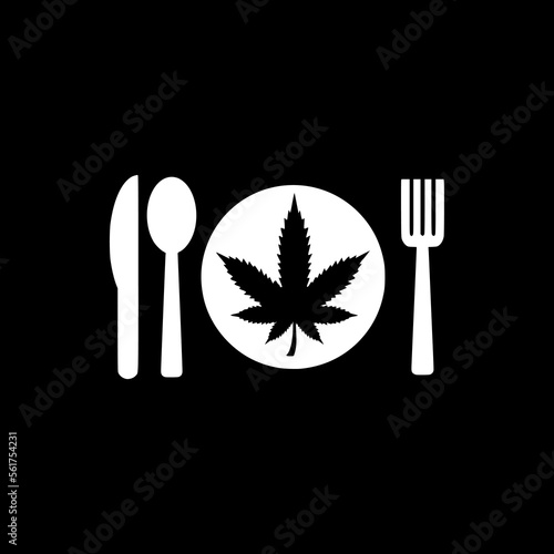Plate and cutlery icon on black background.