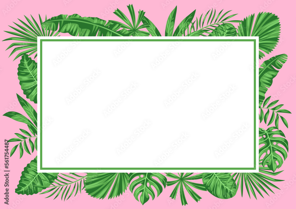 Background with stylized palm leaves. Image of tropical foliage and plants. Background with stylized palm leaves. Image of tropical foliage and plants.