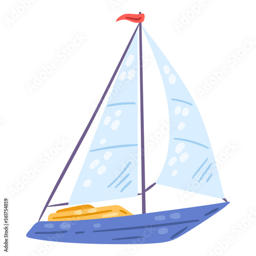 Illustration of yacht. Nautical icon. Marine cute decorative item.