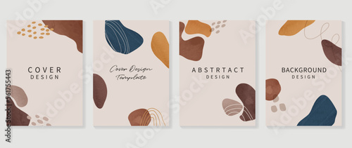Abstract design cover set vector illustration. Creative background template with earth tone watercolor organic shapes and line arts. Design for greeting card, invitation, social media, poster, banner.