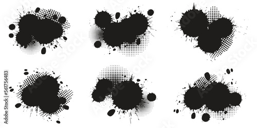 Grunge splatters set. Black paint splashes.