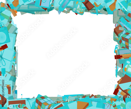 Background pattern abstract design texture. Border frame, transparent background. Theme is about present, clip, VHS, love, anniversary, clock, sweets, video, ballpoint pen, parcel, eraser