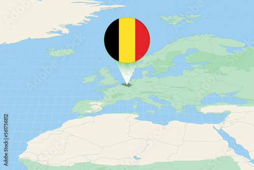 Map illustration of Belgium with the flag. Cartographic illustration of Belgium and neighboring countries.