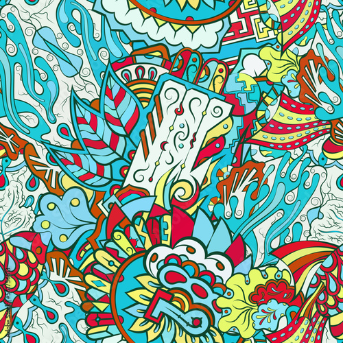 Tracery seamless pattern. Mehndi design. Ethnic doodle texture. Curved doodling background. Vector