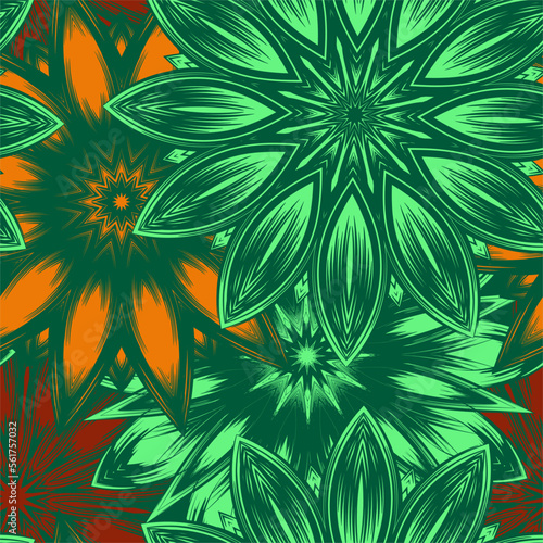 Flowers. Seamless floral background. Tracery handmade nature ethnic fabric backdrop pattern. Textile design texture. Decorative color art. Vector