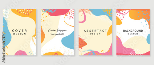 Abstract design cover set vector illustration. Creative background template with vibrant watercolor organic shapes, scribble paint. Design for greeting card, invitation, social media, poster, banner.