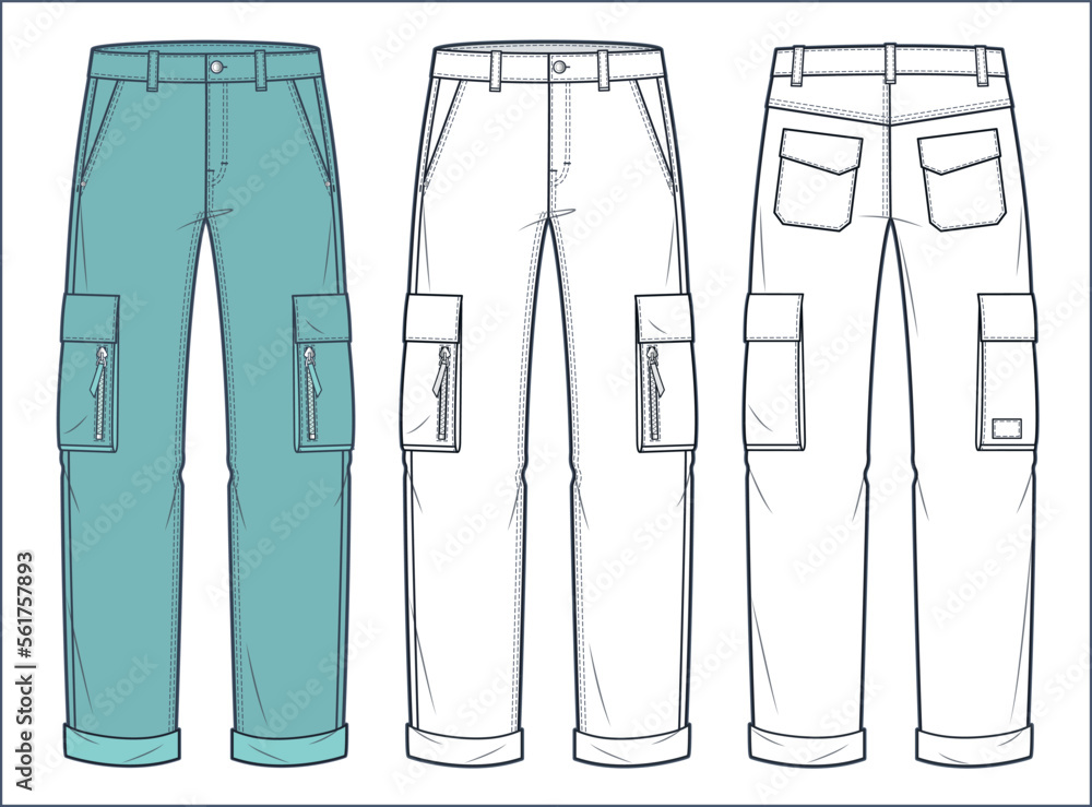 Cargo Pants technical fashion Illustration, green design. Jeans Pants