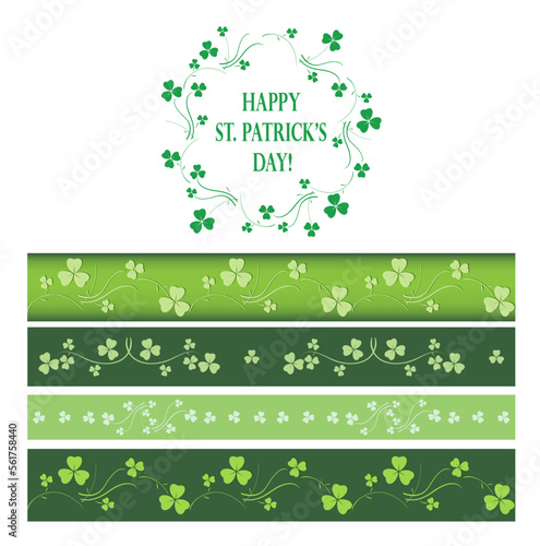 green frame and borders with clovers - vector decorations for saint patrick day