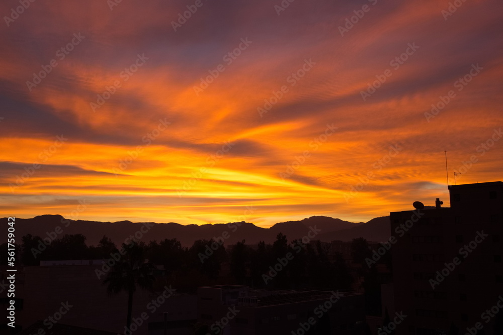 Spectacular and colorful sunrise on the horizon in Murcia	
