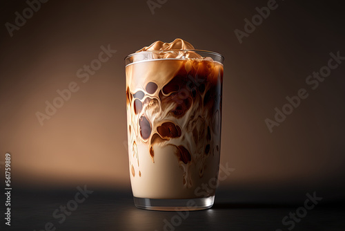 Fototapete A glass of cream milk infused iced coffee