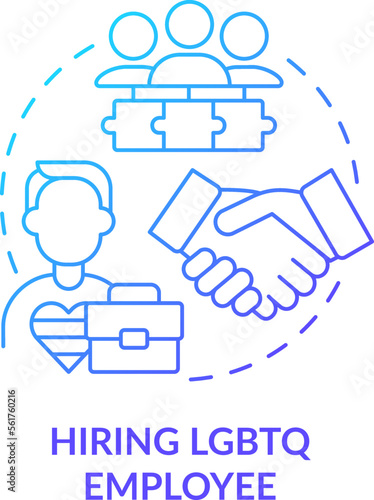 Hiring LGBTQ employee blue gradient concept icon. Work culture. Creating inclusive workplace abstract idea thin line illustration. Isolated outline drawing. Myriad Pro-Bold font used