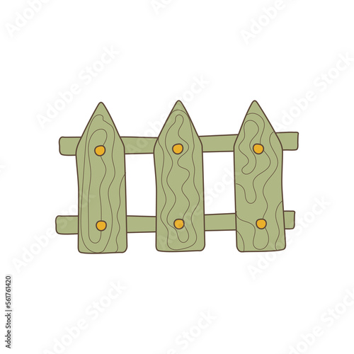Cartoon wooden fence. Garden or farm palisade. Fencing sections. Wooden fence isolated on white background. Vector illustration
