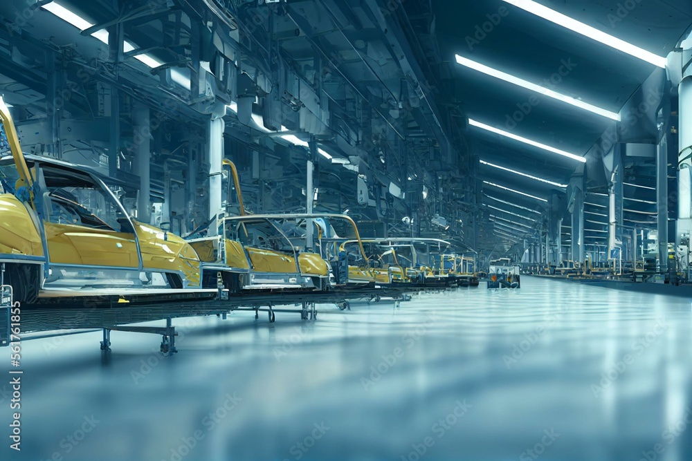 Car Factory 3D Concept Automated Robot Arm Assembly Line Manufacturing