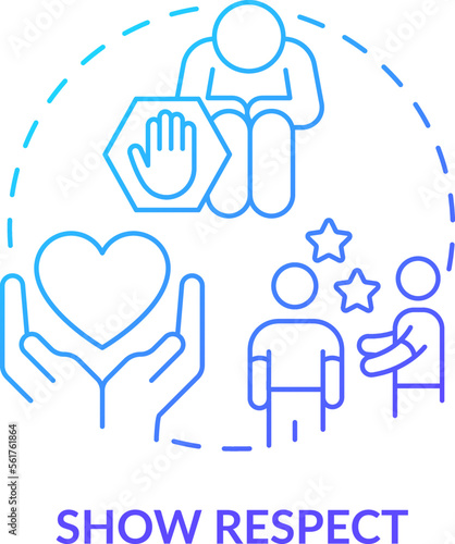 Show respect blue gradient concept icon. Stop transphobia demonstration. Supporting gender identity abstract idea thin line illustration. Isolated outline drawing. Myriad Pro-Bold font used