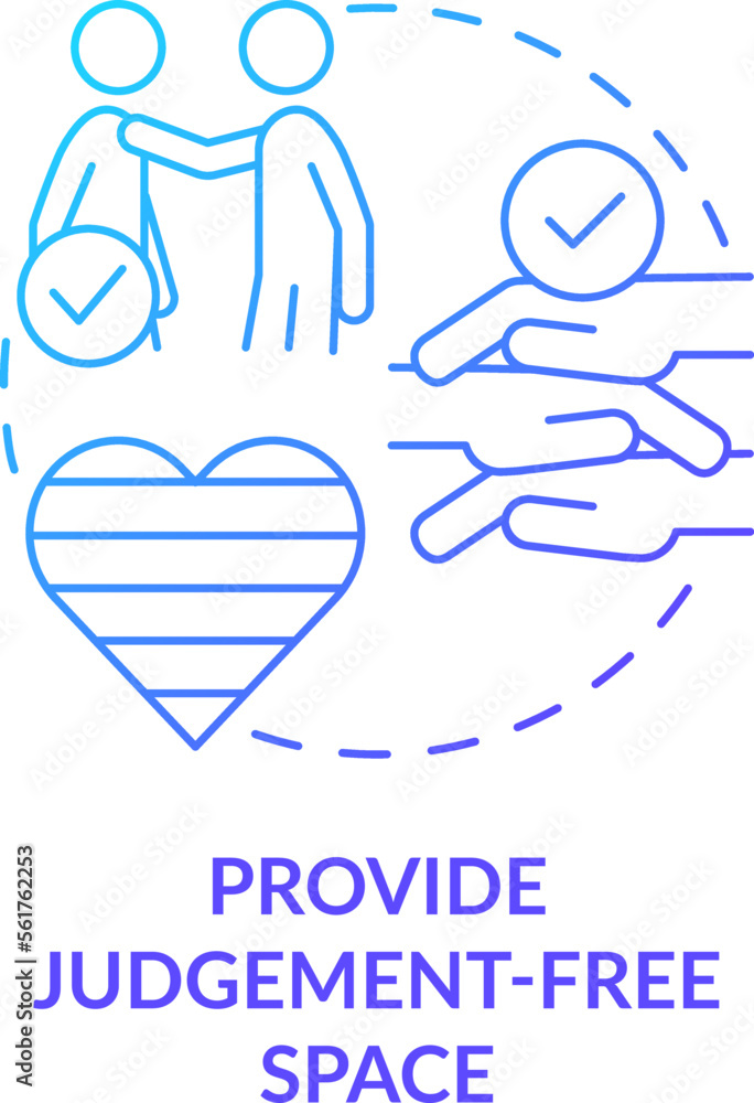 Provide judgement free space blue gradient concept icon. Safe environment. Supporting gender identity abstract idea thin line illustration. Isolated outline drawing. Myriad Pro-Bold font used