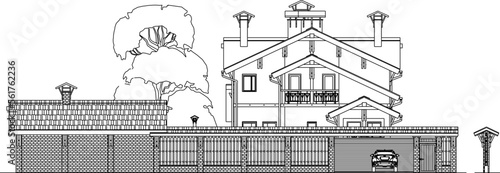 sketch vector illustration of an old classical model magnificent villa