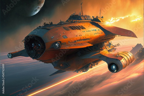 Valokuva sci-fi spaceship space ship transport intergalactic travel concept art, generati