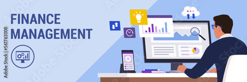 Corporate businessman checking financial reports online