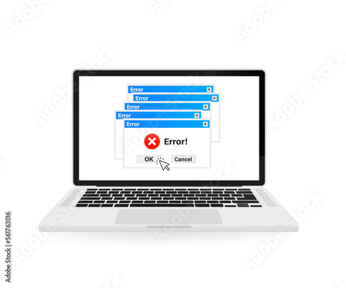 Creative of operating system message template, error window isolated on transparent background. Art design computer user interface. Error message. System failure notification. Vector illustration