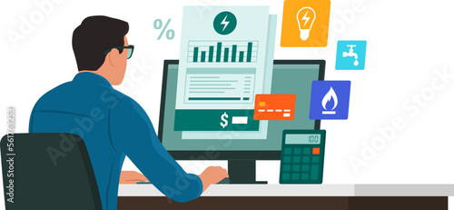 Man paying his utility bills online