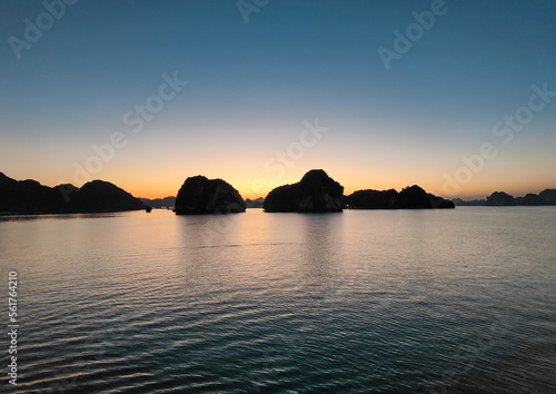 Amazing sunset at Ha Long Bay. South China Sea, Vietnam, Asia