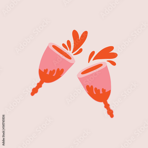 Menstrual cups stylized as wine glasses. Eco protection for menstrual period in critical days. Intimate hygiene health for vagina. Hand Drawn vector illustration