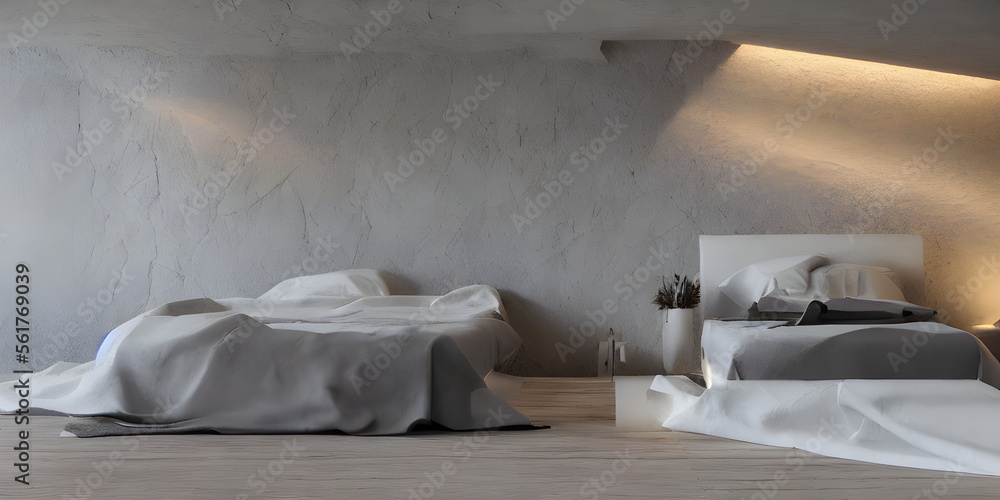 luxury comfortable bedroom with lights and futuristic wall graphy luxury comfortable bedroom with lights and futuristic wall graphy