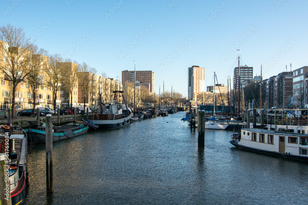 Cityscape of the Haringvliet in the center of Rotterdam seen from the Spanjaardsbrug