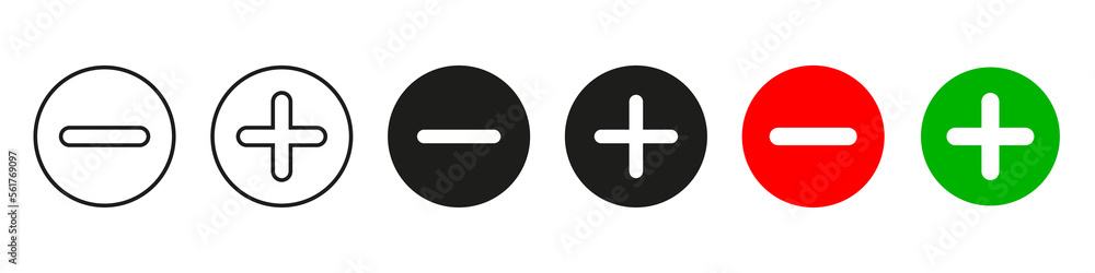 Fototapeta premium plus and minus signs vector icons set