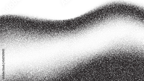 Dotwork wave pattern vector background. Black noise stipple dots. Sand grain effect. Wave dots grunge banner. Abstract noise dotwork pattern. Gradient stipple. Wavy dotted vector background.