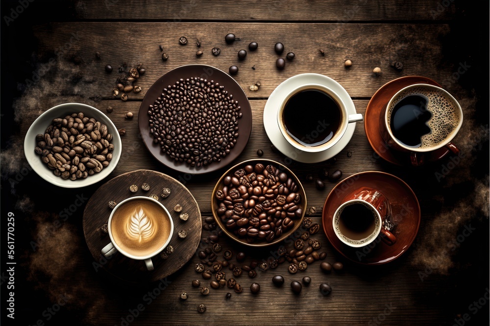 Digital illustration about coffee associations. Generative AI. Digital illustration about coffee associations. Generative AI.