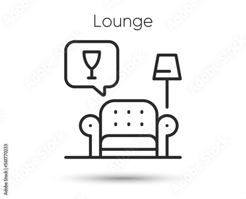 Lounge line icon. Luxury relax place sign. Wine glass symbol. Illustration for web and mobile app. Line style airport lounge icon. Editable stroke relax chair. Vector illustration